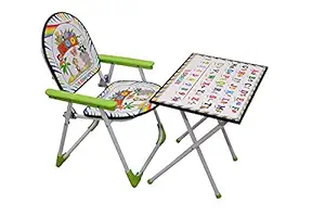 Digionics Study Table & Chair | Toy Set | Particle Wood, Stainless Steel and Paper Multipurpose for Kids (Plastic,Green)