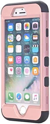 GFY Full Cover Case for iPhone 7 TPU-Silicone-TPU 3-IN-1 Design. 4-POINT REAR GUARD. Unique Hybrid Soft &amp; Hard Shockproof Protection Cover (Rosd Gold+Black)