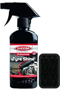 SHEEBA Bike Tyre Shine Best Liquid Spray Polish (200 ml) for Bike Scooter Scooty Also (MRPF) Painted Metal Rubber Plastic Fiber Parts High Gloss Back to Black Shine w Foam Applicator