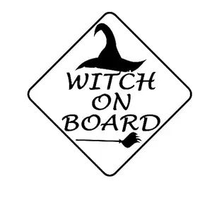 14 * 14cm WITCH ON BOARD Cartoon Car Stickers For Auto Motorcycle Stickers and Decals BABY ON BOARD Warning Sign Styling Car Decoration Kids Baby in Car Accessories