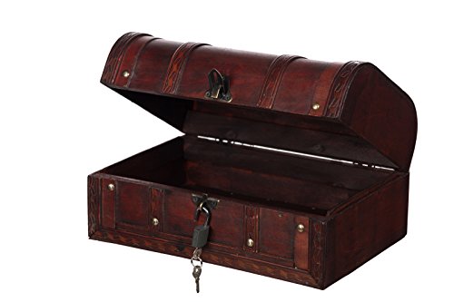 Truhe HD 86002-S Truhe, MIT Schloss und 2 Schlüsseln, Holztruhe abschließbar, Schatzkiste,Kiste, Piratenkiste, Kleinmöbel, Mit Metallbeschlägen, Antikoptik, Holz, Maritim, Deko, Hochwertig, Kolonialtruhe, Kolonialstil, Holzbox, Truhe mit Ornamenten . 30 x 20 x 15 cm