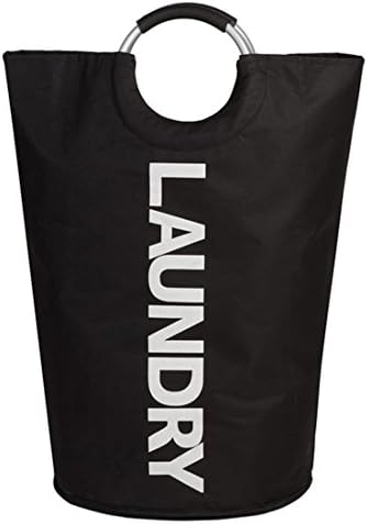 Wishing Laundry Basket with Coin Bag Large Fabric Laundry Basket Large with Aluminum Handle Foldable Clothes Bag - Black