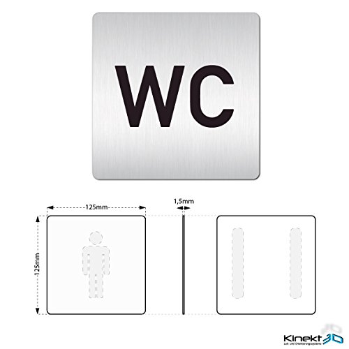 XXL Toiletten – Schild – Türschild – Hinweisschild „WC“ aus 1,5mm starkem Aluminium mit veredelter Oberfläche • kontrastreicherer Look als bei herkömmlichen Edelstahlschilder • 125 x 125mm • pflegeleicht & langlebig • schneller Versand aus Köln! - 3
