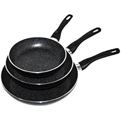 Set de Poêles Anti Adhésives | Lot de 3 Poeles antiadhésives | Poêles avec Revêtement Façon Pierre "Graphite" et Particules Minérales | Made in Italy by Domo ( 3 pièces: 20 24 28 Cm )
