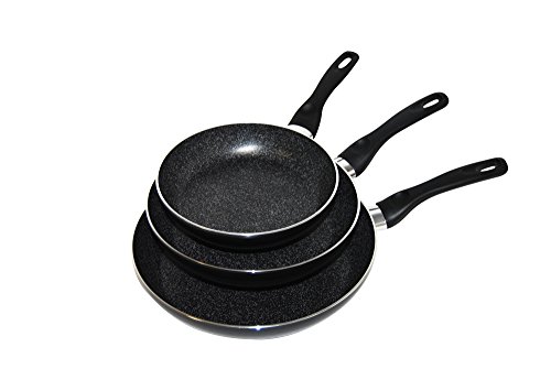 Set de Poêles Anti Adhésives | Lot de 3 Poeles antiadhésives | Poêles avec Revêtement Façon Pierre "Graphite" et Particules Minérales | Made in Italy by Domo ( 3 pièces: 20 24 28 Cm )
