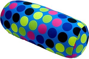 COVERBAGBCN - Cojín Cilíndrico Anti-Estrés Relax | Alivio Cervicales y Lumbares | Relleno de Bolitas Confortables | Tejido Lycra Suave al Tacto | Lavable en Máquina | 35x15 cm (Azul Topos Colores)