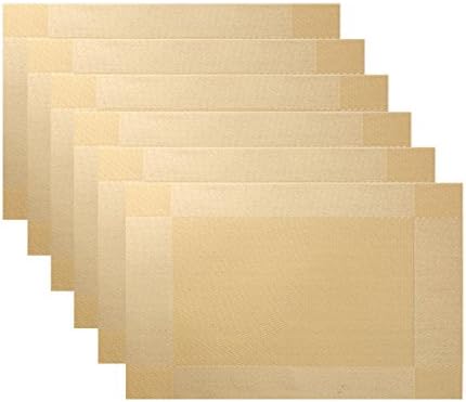 Kitchen Table Mats Sandel Home PVC Non-Slip Washable Placemats,(Golden,Set of 6)