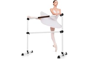 GYMAX Double Barre de Danse Classique 126 x 76 x 121 CM Charge Maximal 50 KG, pour Stretching, Portable et Autoportante, Amovible Hauteur Réglable, pour Enfants et Adultes
