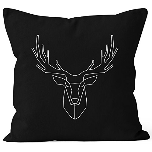 Kissenbezug Kissen-Hülle Hirsch Polygon Geweih Geometrisch Formen Deko-Kissen 40x40 Baumwolle Autiga® schwarz 40cm x 40cm
