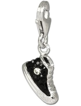 SilberDream Glitzer Charm Sneaker - Schuh schwarz Zirkonia Kristalle Anhänger 925 Silber für Bettelarmbänder Kette...