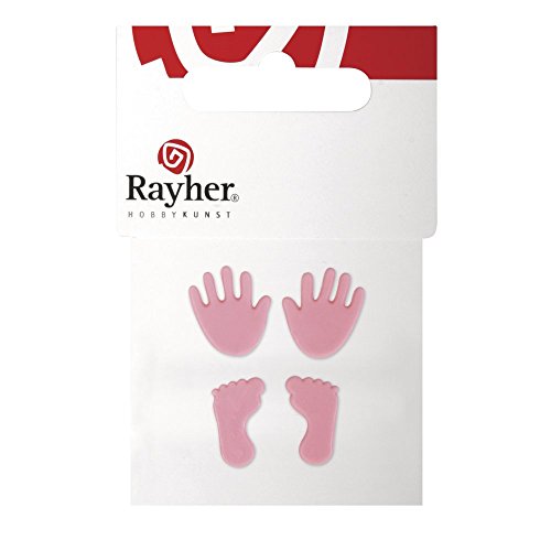 Rayher – 31438262 – Wachsmotiv Babyfüße- und Hände, je 1 Paar Füße und Hände, SB-Btl 4Stück, babyrosa - 2
