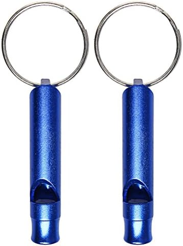 ofoen Survival Whistle, 2Pcs Aluminium Mountain Climbing Whistle with Key Ring Chain for Sports, Blue