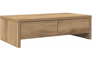 vidaXL Support de Moniteur et tiroirs chêne Artisanal Bois ingénierie, Support d'écran, étagère de Moniteur, Base de Moniteur
