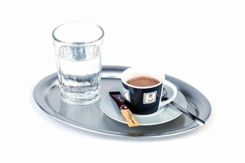 APS 30111 Serviertablett -Kaffeehaus-, ca. 19 x 15cm, oval, Edelstahl, matt poliert, Kaffee-/Teetablett für Zucker und Sahne