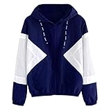 iHENGH Vorweihnachtliche Karnevalsaktion Damen Frauen Langarm Patchwork Dünne Skinsuits Mit Kapuze Reißverschluss Taschen Sport Mantel(XL,Blau)