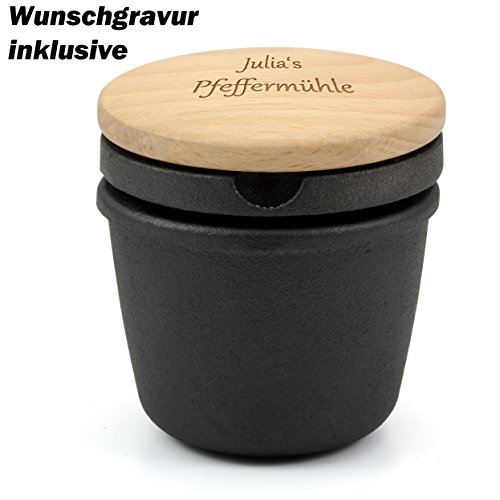 Zassenhaus Gewürzreibe aus Gusseisen 076080, Kräutermühle mit extra Behälter, mit individueller Wunschgravur