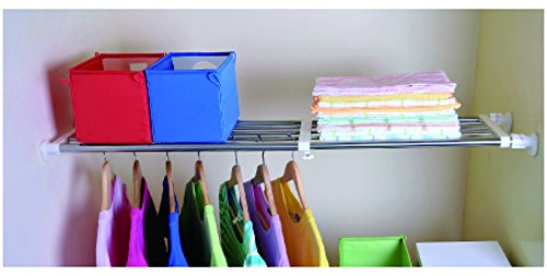 WOLTU BZ4112-1 Teleskop-Garderobensystem Regal , Verstellbare Länge(75-120cm) , 10 Stange aus Edelstahl , ohne Bohren , Chrom-Weiß - 7