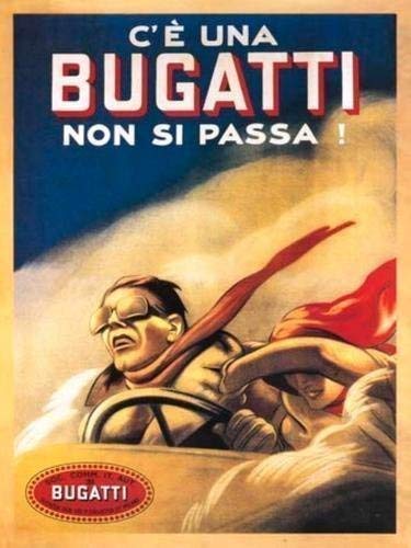 Bugatti, Auto D'epoca, Vintage Officina Garage, Motorsport, Vecchio Art Deco, Italiano. Metallo/Targa Da Parete In Acciaio - 30 x 40 cm
