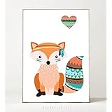 Kunstdruck / Bild KLEINER FUCHS & HERZ -ungerahmt- Tier, Fuchs, Boho, Kinderzimmer, Indianer, Waldtier, Pfeil