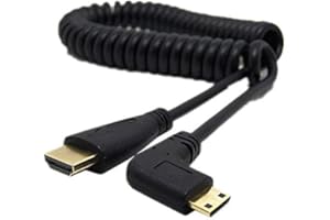 HERFAIR Mini HDMI na HDMI, mini HDMI męski na HDMI męski konwerter, kabel mini HDMI pod kątem prostym i lewym, obsługa 1080P Full HD (kabel zwijany lewy kąt)