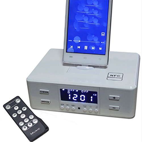 Preisvergleich Produktbild NSOP Wireless-Wecker Bluetooth-Lautsprecher, NFC-Radio-Player mit Lautsprecher Ladegerät Dock Für iPhone 6S 5 S 4 S Samsung S6 S5 LG HTC Ios & Andriod,White