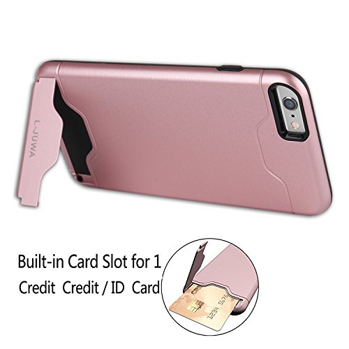 iPhone 6/6s Case, L-JUWA [Card Slot Holder][KickStand] Shockproof Slim Fit Dual Layer Hybrid Protection Case Cover for Apple iPhone 6/6s (Rose Gold)