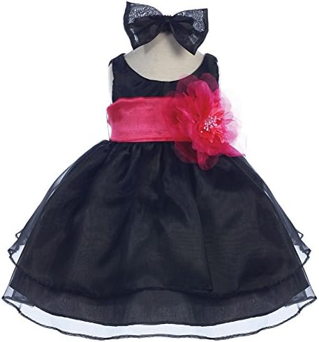 Calla Collection Baby Girls Black Fuchsia Sash Organza Flower Girl Dress 24M