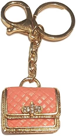 New Gift Boxed Ladies Girls Peach Pink Gold Diamante Quilted Designer Inspired Handbag Bag Charm Keyring Key Chain Rhinestone Accessorize Me