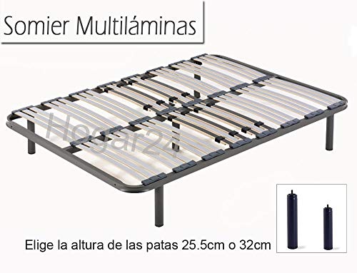 HOGAR 24 Somier Multiláminas con Reguladores Lumbares + Juego De 4 Patas De 32cm, 80x190cm