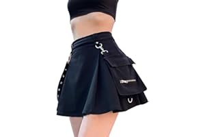 DINGJIUYAN Punk Cruz Estampado Oscuro Mini Faldas Cinturón De Cadena Negro Uniforme Falda Plisada
