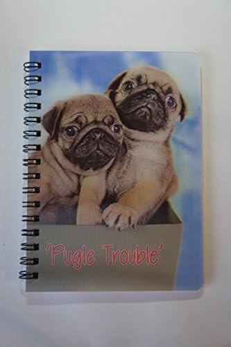 PUGLE TROUBLE 3D HOLLOGRAPHIC LENTICULAR NOTEBOOK - STUNNING REALISTIC 3D EFFECT WITH TWO ADORABLE PUGLES