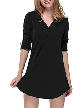 DKBAYA Damen Lose Tunika V-Ausschnitt T-Shirt 3/4 Arm Einstellbar Bluse