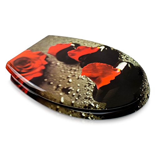 WC Sitz mit Absenkautomatik – „Rosenblüten“ Design – Toilettendeckel mit Motiv aus Duroplast inkl. Montagesatz – VENKON - 3