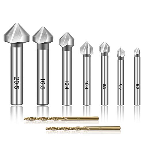 Glunlun Juego de Brocas avellanadoras cónicas, 7 Piezas, DIN 335 C 90 Grados, avellanador, Broca avellanada, Juego de Brocas helicoidales Resistentes al Calor, preciso con Broca de posicionamiento