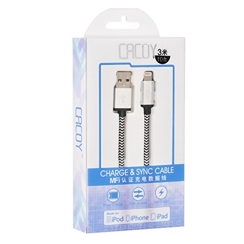 Lightning auf USB Kabel 3m, CACOY iPhone Ladekabel Nylon Geflochten – Apple MFi zertifiziert – für iPhone 7 / 7 Plus / SE / 6S / 6S Plus / 6 / 6 Plus / 5S / 5C / 5 , iPad Air / Air 2, iPad mini / 2 / 3 / 4, iPad Pro – Weiß und Schwarze - 7