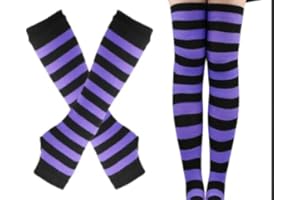 LUKIUP Rayas Calcetines Hasta la Rodilla, Juego de Calcetines Altos Hasta el Muslo, Para damas, Halloween, fiestas de Navidad, cosplay de carnaval y fiestas de disfraces