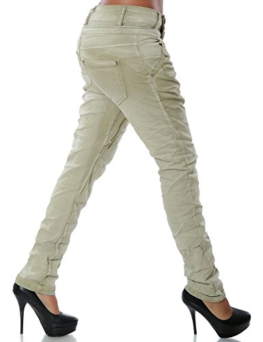 Damen Boyfriend Jeans Hose Reißverschluss Knopfleiste (weitere Farben) No 14145, Farbe:Beige;Größe:38 / M - 
