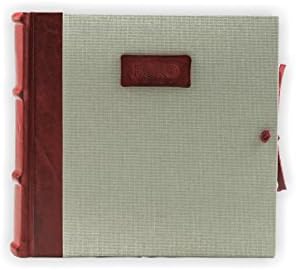 Photo Album Bound in Leather and Canvas, Red and Grey, H20xL20, Corium Collection, Hand Made in Italy by Legatoria Toscana, Tuscan Handcrafted