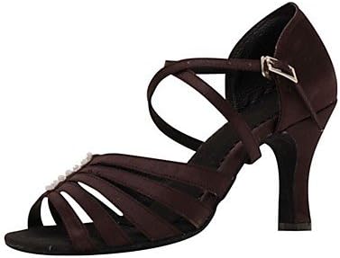 Fashion soft bottom leather cross strap metal buckleCustomizable Women's Dance Shoes Satin Latin / Salsa Sandals / Heels Customized Heel Indoor / Performance BrownUS6.5-7 / EU37 / UK4.5-5 / CN37