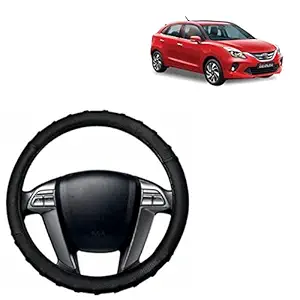 RD Universal Car Chunnt Steering Wheel Cover Compatible for Compatible for Toyota GLANZA (Black, Leatherite)