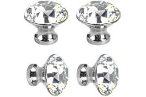 Rapidbok Pomelli per Mobili in Cristallo, 4 Pezzi Pomelli per Mobili per Cassettiere, 30mm Maniglie per Mobili a Forma di Diamante in Cristallo per Cassettiera, Armadi, Guardaroba, Bagno, con Viti