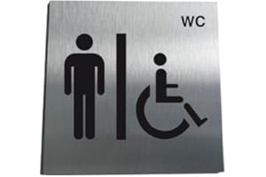 AUA SIGNALETIQUE - Plaque Aluminium Brossé WC PMR Hommes - 130x130 mm