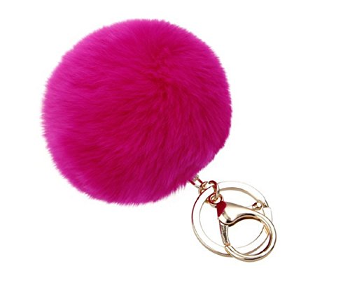 Novago llavero pelo de conejo, de tacto suave , calidad garantizada - Fucsia