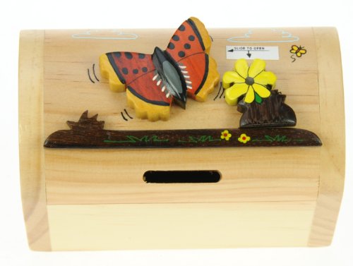 Schmetterling und Blume : Spardose mit Geheim Lock: Handcrafted Holz: Top Weihnachten und Geburtstag Geschenk-Idee: Qualität traditionelle Weihnachtsgeschenk für Jungen, für Mädchen, für ihn, für sie, für Kinder & For Fun Liebend Erwachsene! (Größe 17x13x5cm)
