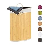 Relaxdays Panier à Linge Bambou, Corbeille Linge Pliante, 60 L, Sac intérieur Coton, 65 x 49,5 x 37 cm,