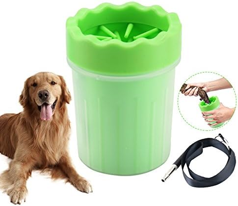 LEF Dog Paw Cleaner, Portable Dog Feet Washer Pet Cleaning Brush Cup for Wash Away Sediment on the Feet of Pets + Dog Whistle (Medium, Green)