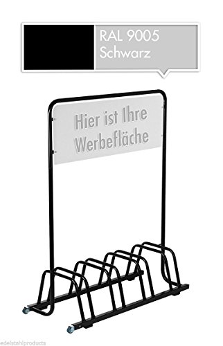 Preisvergleich Produktbild 4er Werbe-Fahrradständer mit Werbeschild / Fahrradhalter + Werbetafel + Rollen (Schwarz)