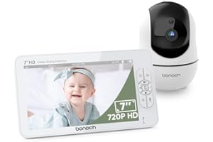 bonoch Vigilabebés con cámara, 7'' 720P HD Video vigilabebés con Pantalla Dividida, 22h batería, cámara y Audio, visión Nocturna Auto, Zoom 4X Llamada bidireccional con Modo VOX