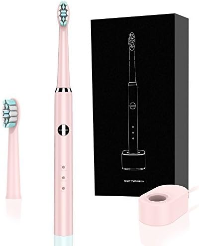 SHAOJIER Electronic Power Rechargeable Electronic Toothbrush 3 Optional Modes Waterproof Fully Washable 2 Replacement Heads(Pink)