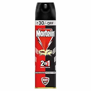 Mortein 2-in-1 Mosquito and Cockroach Killer Spray with Lemon Fragrance | Instant Kill | 100% Kill Guarantee, 400 ml